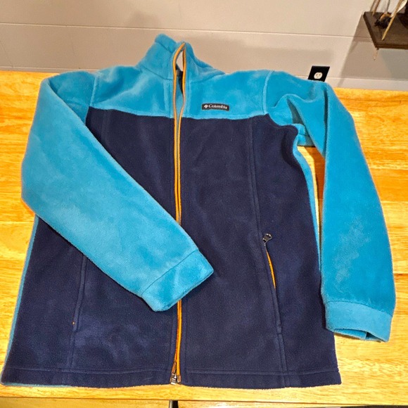 Columbia Other - Columbia Women's L Blue/Navy Colorblock Full Zip Fleece Jacket Pockets Stand-Up